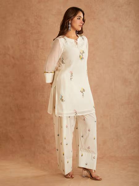 Off-White Pastel Flora Palazzo Suit
